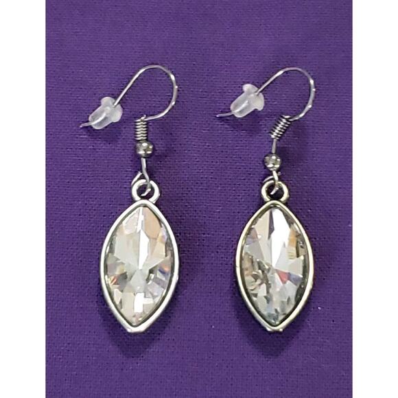 Sparkly Clear Rhinestone Crystal Necklace & Earrings Set Front Toggle Gunmetal - Picture 3 of 8